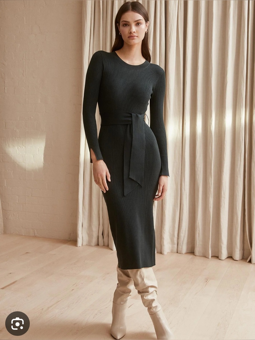 Ever New Black Ribbed Knit Midi Dress Minimalist Bodycon Long Sleeve 6 Petite
